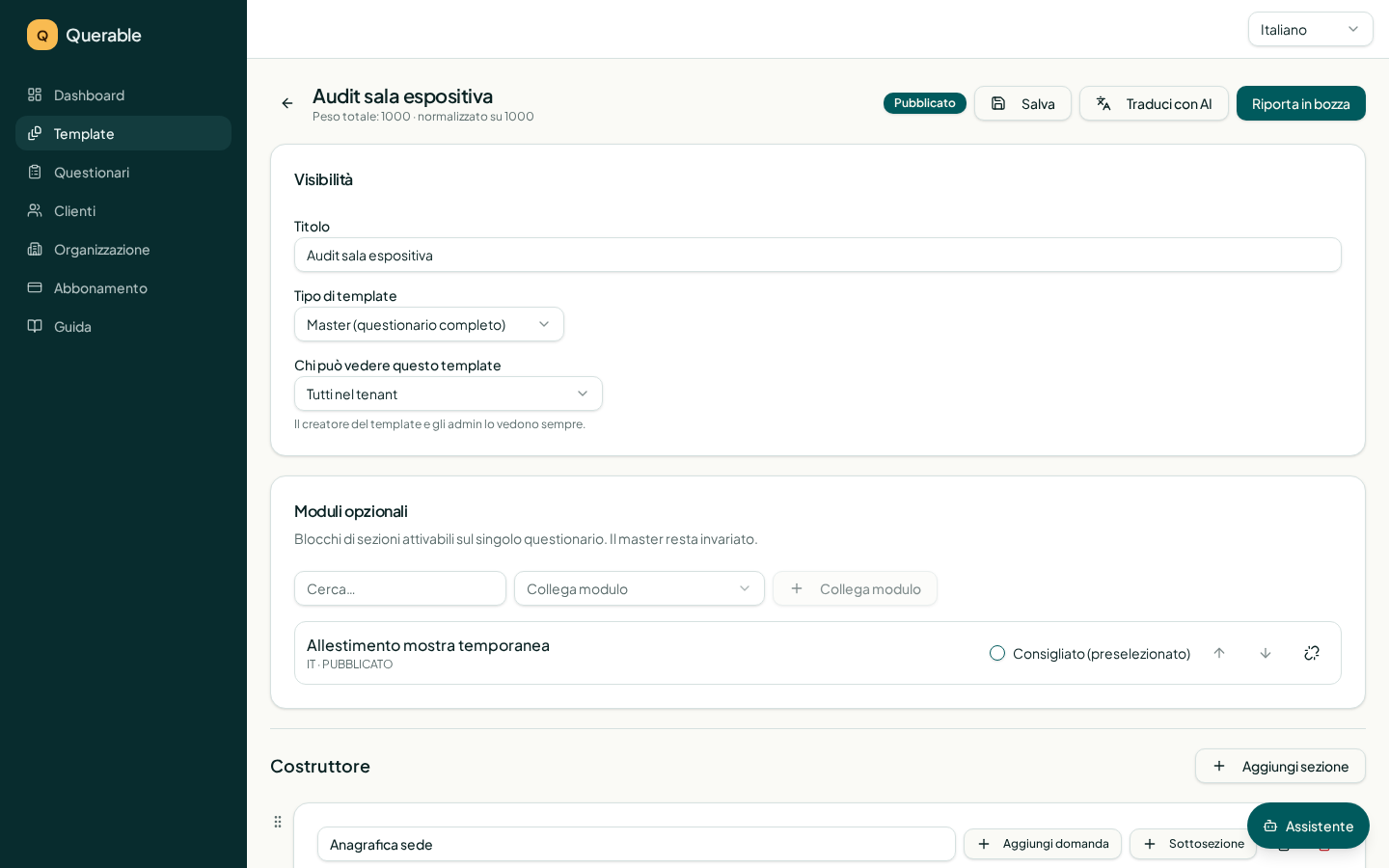 Costruttore template con sezioni, pesi e moduli